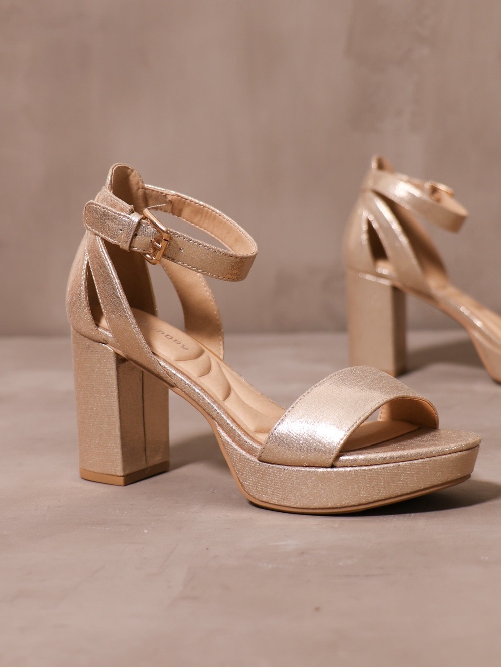 Chinese Laundry Metallic Gold Block Heel Ankle-Strap Sandals
